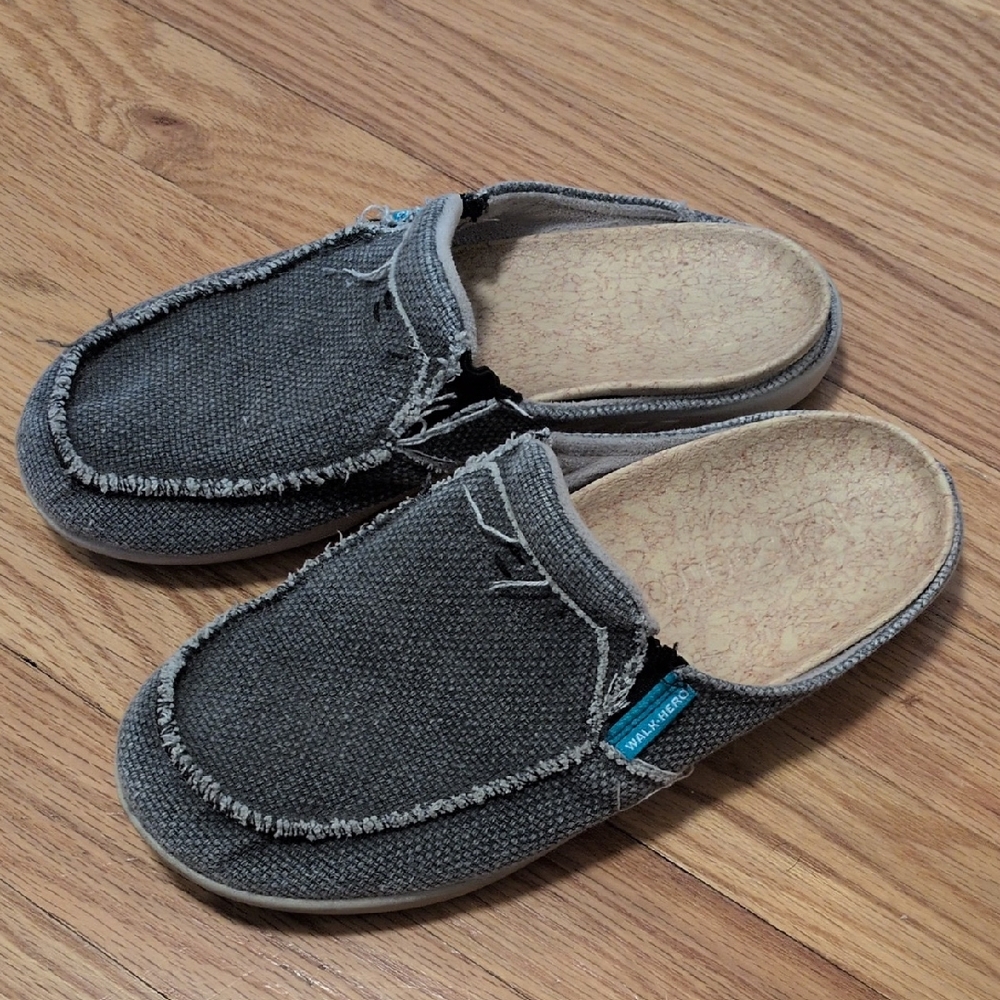 Spenco Walkhero Gray Slip-On Mules with Frayed Edge Women's 8 (39)